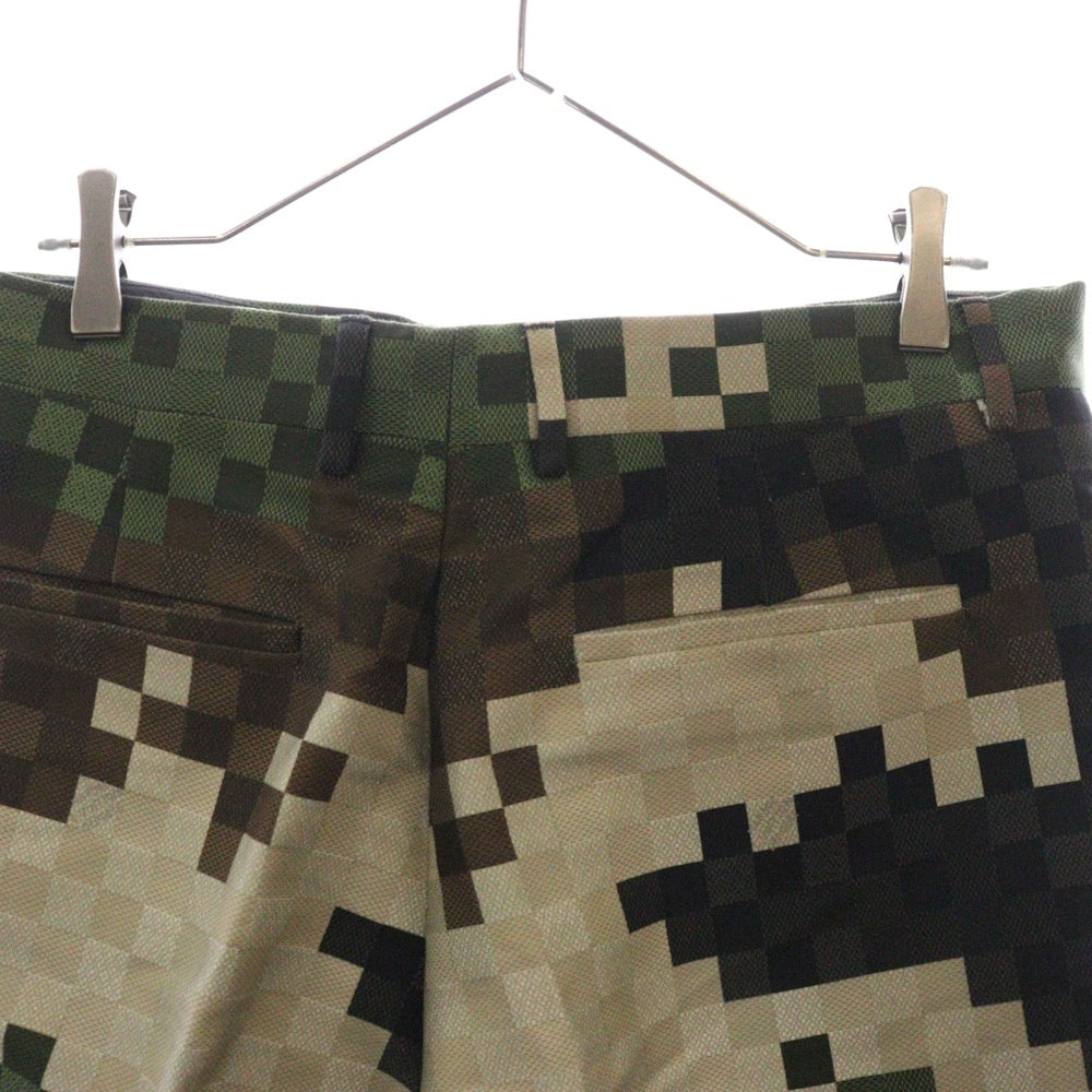 LOUIS VUITTON(ルイヴィトン) 24SS ダモフラージュ ダミエ ピクセル 迷彩 カモフラ総柄 ノータック シガレット スラックスパンツ トラウザーズ ベージュ/カーキ RM241 HSB HQP60W