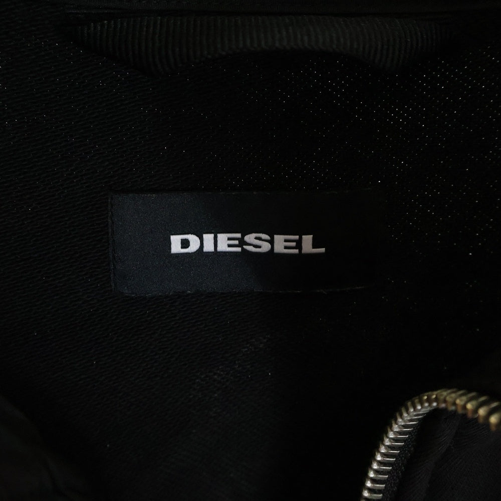 DIESEL(ディーゼル) ラバーロゴプリント ドローコード ジップアップ ナイロンジャケット ブラック