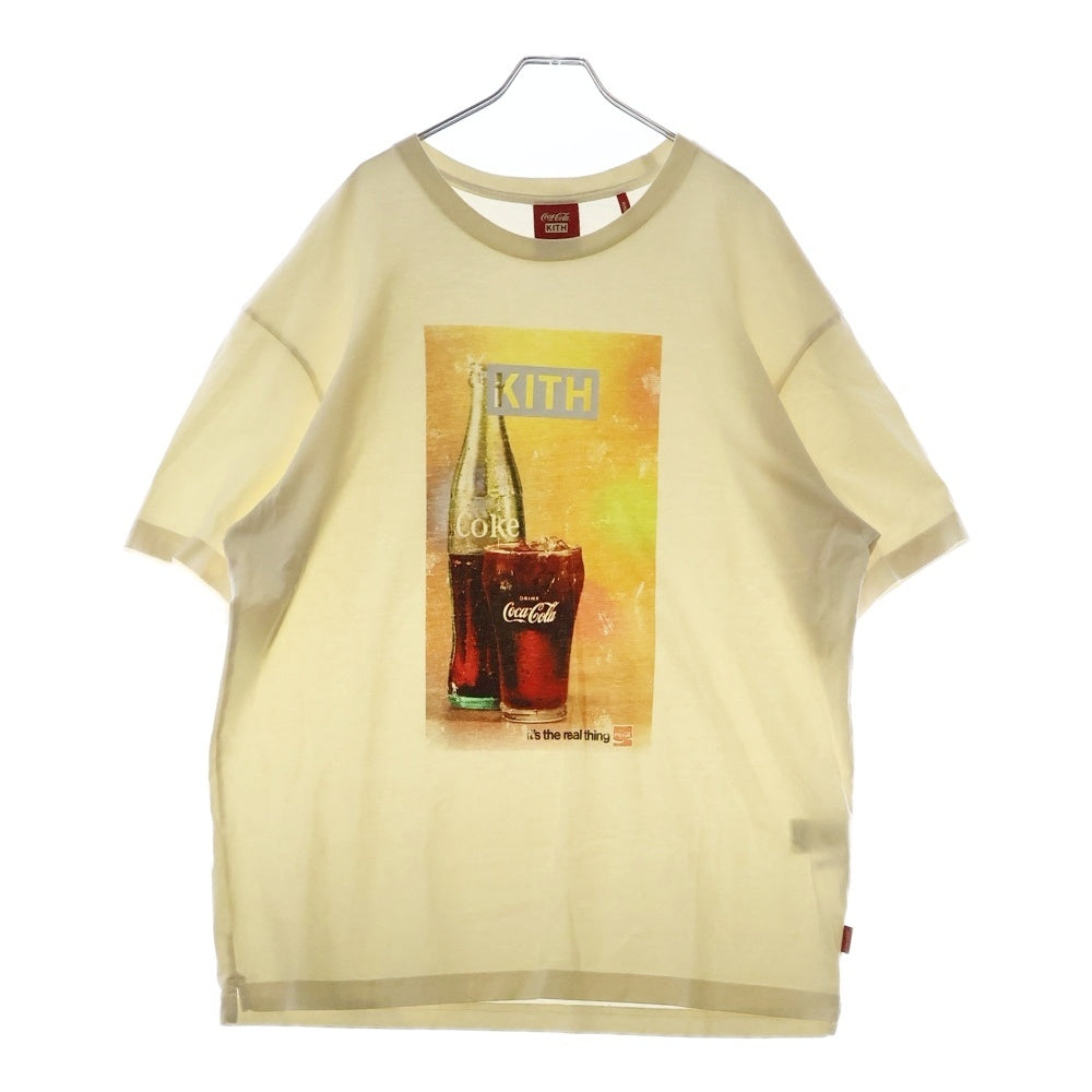 KITH(キス) 20SS ×COCA COLA SPOTLIGHT VINTAGE TEE コカ・コーラ フロントプリントTシャツ 半袖クルーネックカットソー ベージュ KH3883