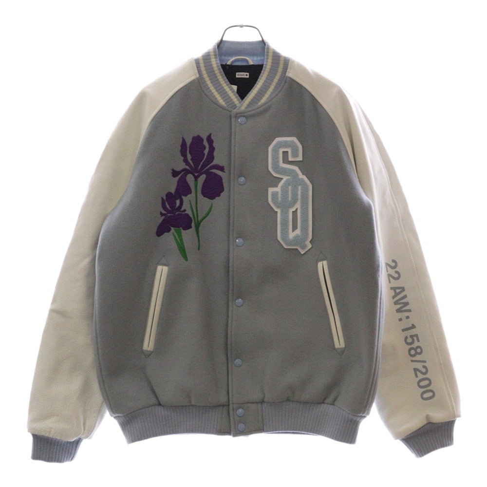 SEQUEL(シークエル) 22AW VARSITY JACKET ウール ロゴパッチ レザー バーシティ ジャケット ブルゾン ライトブルー/ホワイト SQ-22AW-JK-06