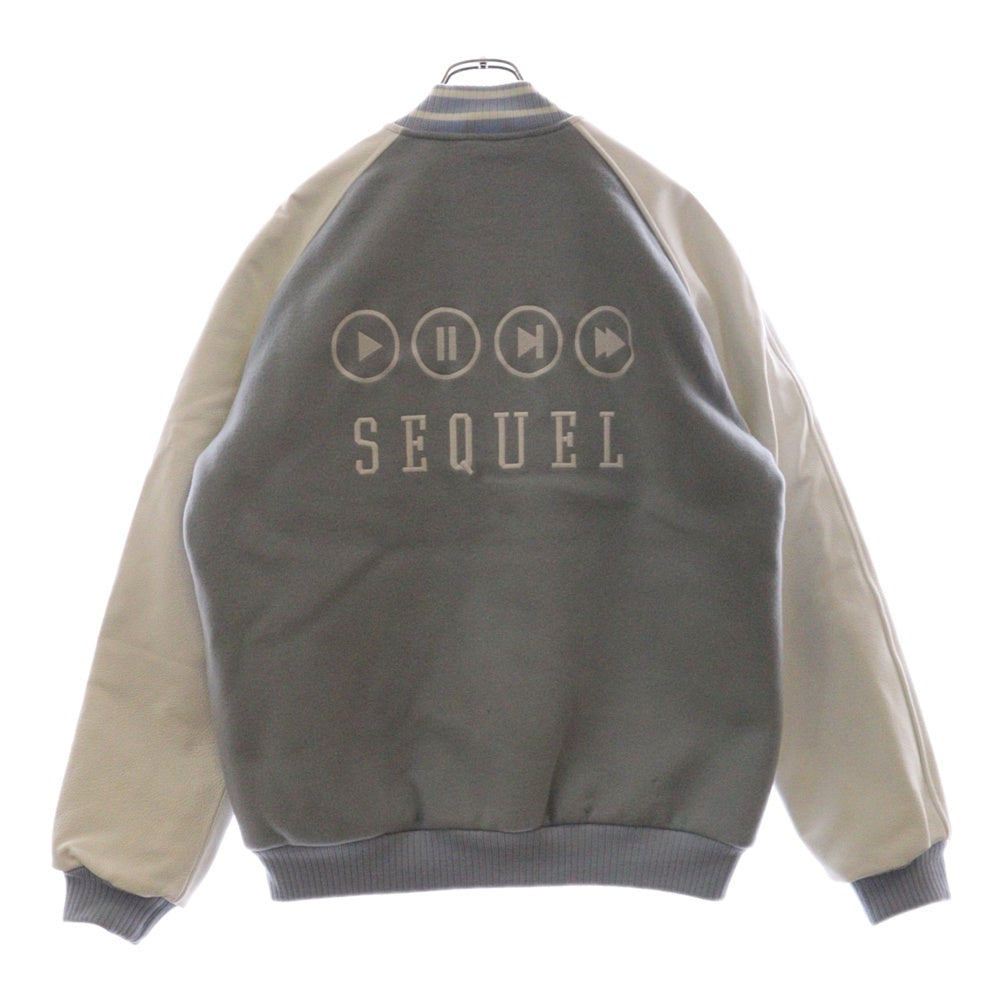 SEQUEL(シークエル) 22AW VARSITY JACKET ウール ロゴパッチ レザー バーシティ ジャケット ブルゾン ライトブルー/ホワイト SQ-22AW-JK-06