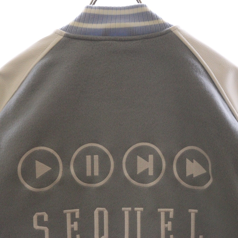 SEQUEL(シークエル) 22AW VARSITY JACKET ウール ロゴパッチ レザー バーシティ ジャケット ブルゾン ライトブルー/ホワイト SQ-22AW-JK-06