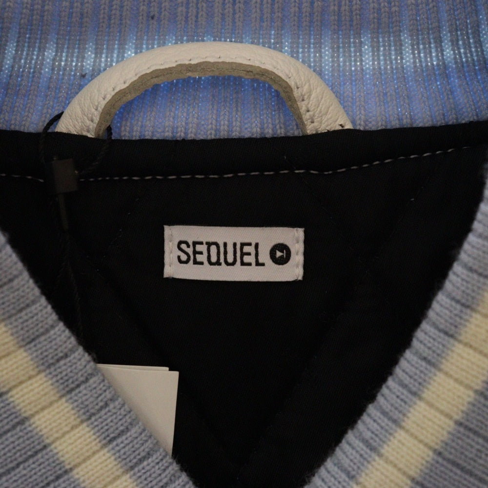 SEQUEL(シークエル) 22AW VARSITY JACKET ウール ロゴパッチ レザー バーシティ ジャケット ブルゾン ライトブルー/ホワイト SQ-22AW-JK-06