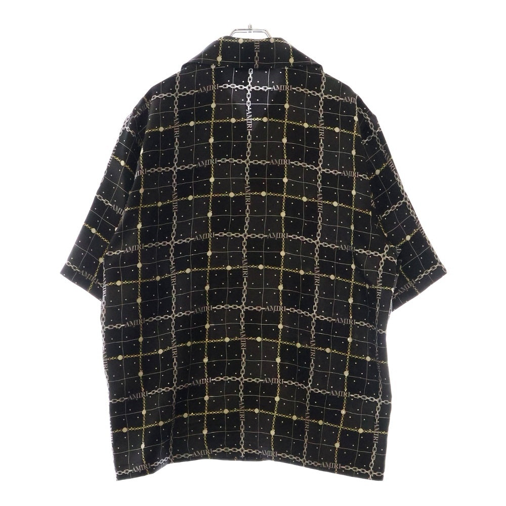 AMIRI(アミリ) シルクサテン チェーンロゴ オープンカラー 半袖シャツ ブラック