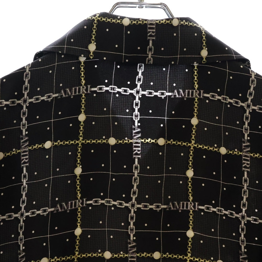 AMIRI(アミリ) シルクサテン チェーンロゴ オープンカラー 半袖シャツ ブラック