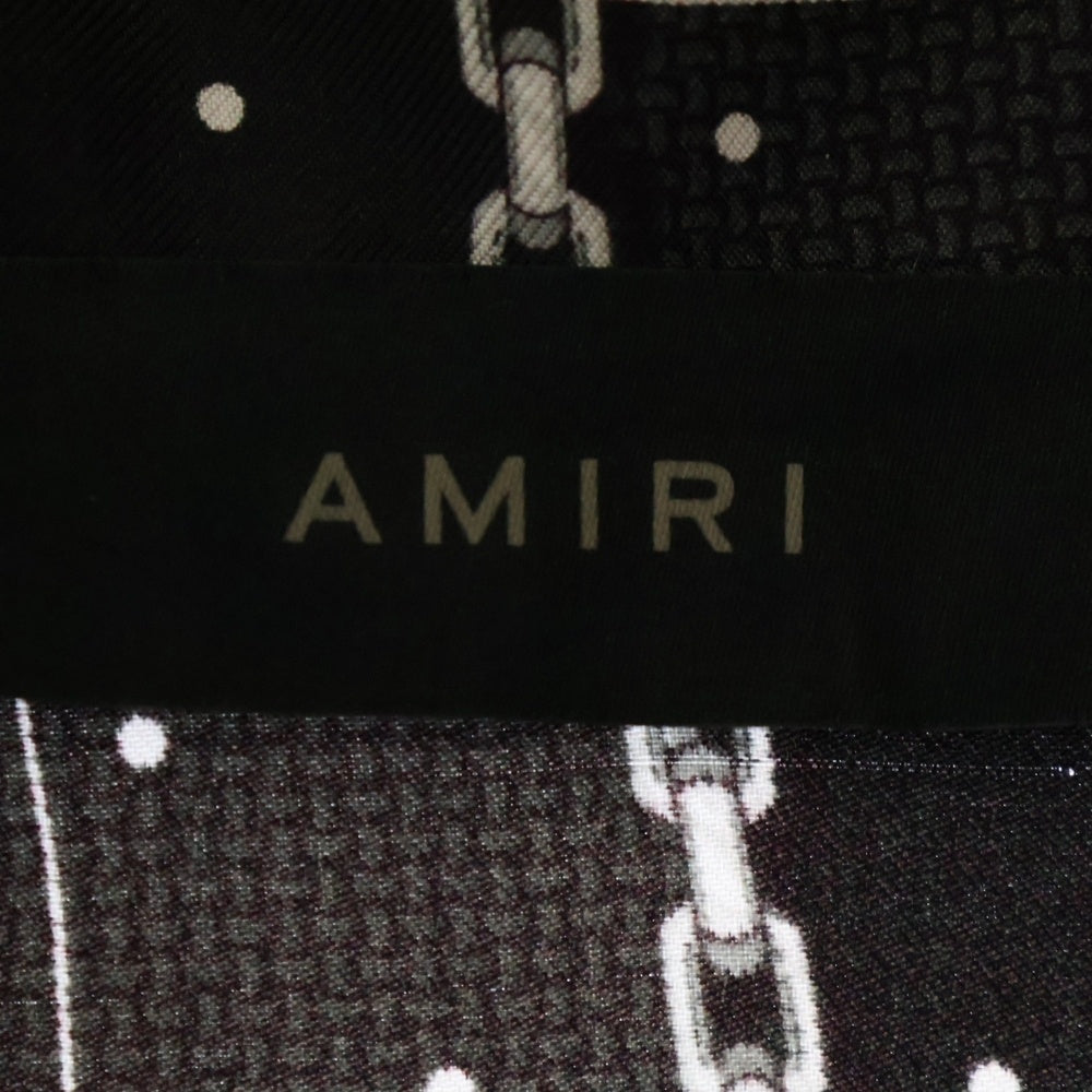 AMIRI(アミリ) シルクサテン チェーンロゴ オープンカラー 半袖シャツ ブラック