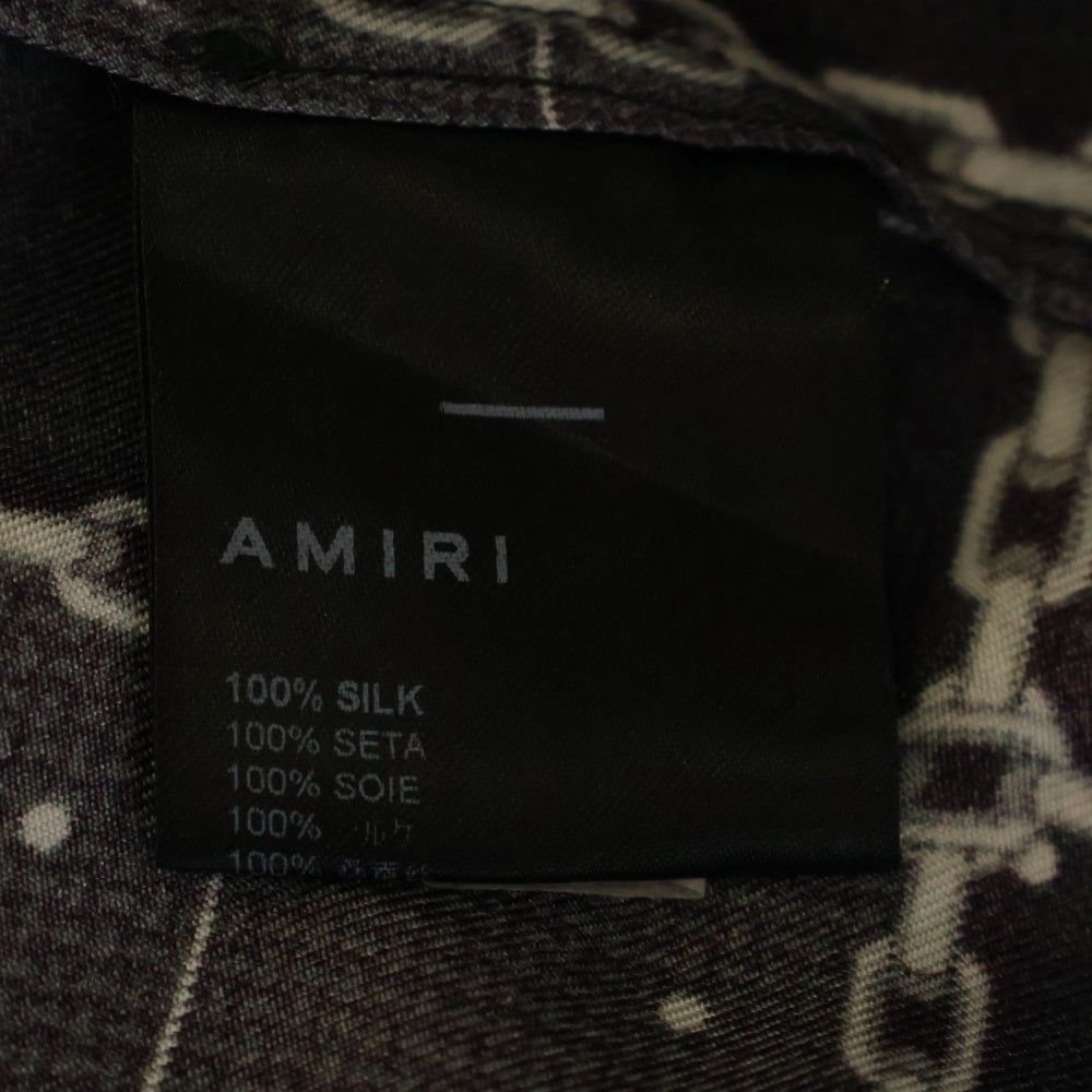 AMIRI(アミリ) シルクサテン チェーンロゴ オープンカラー 半袖シャツ ブラック