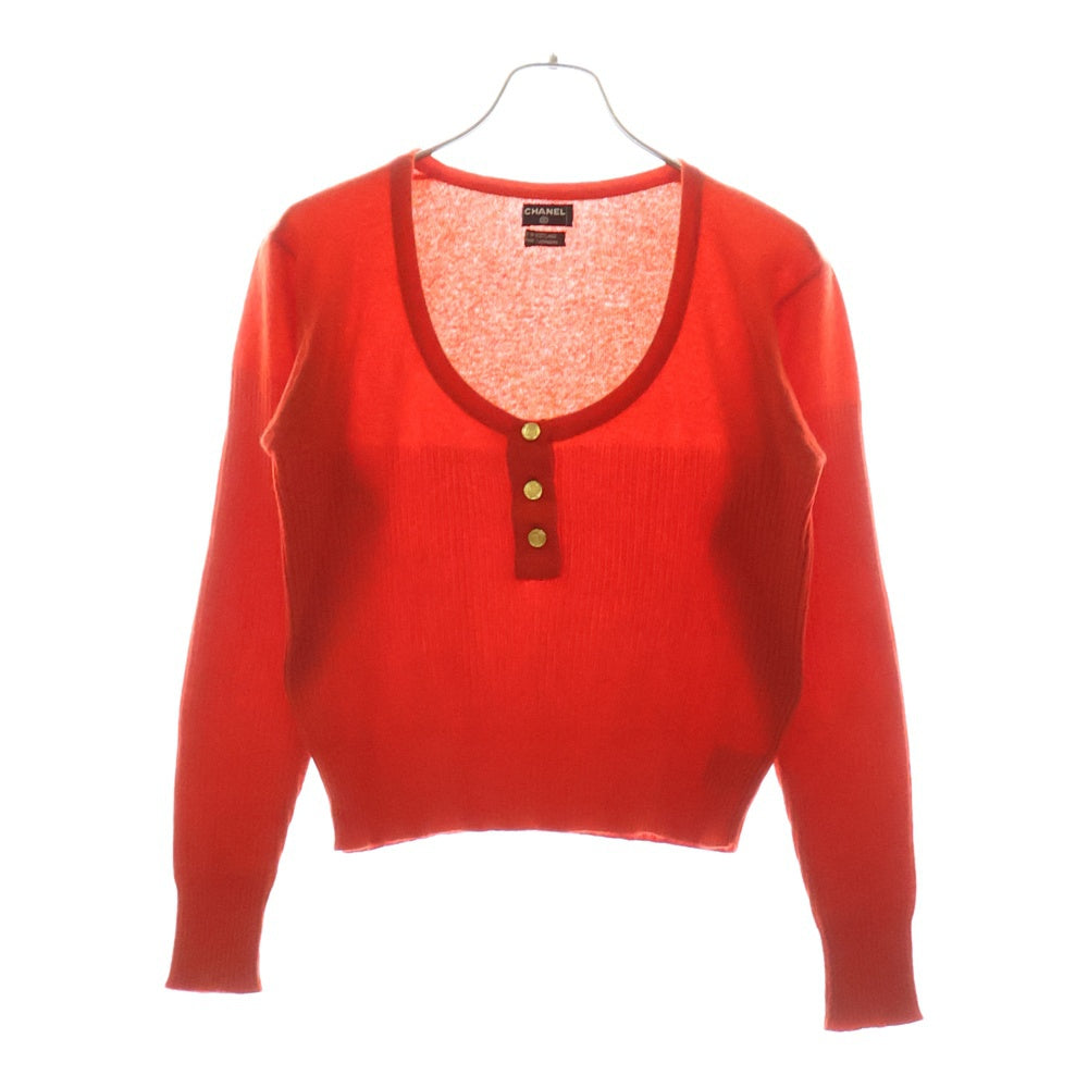 CHANEL(シャネル) 80S VINTAGE ヴィンテージ ハーフボタン オープンネック カシミヤニットカセーター スコットランド製 レディース レッド