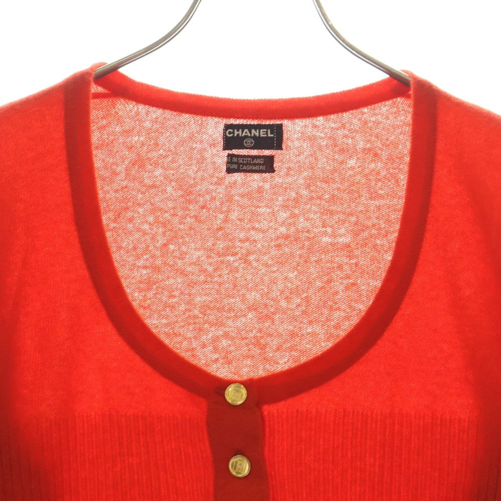 CHANEL(シャネル) 80S VINTAGE ヴィンテージ ハーフボタン オープンネック カシミヤニットカセーター スコットランド製 レディース レッド