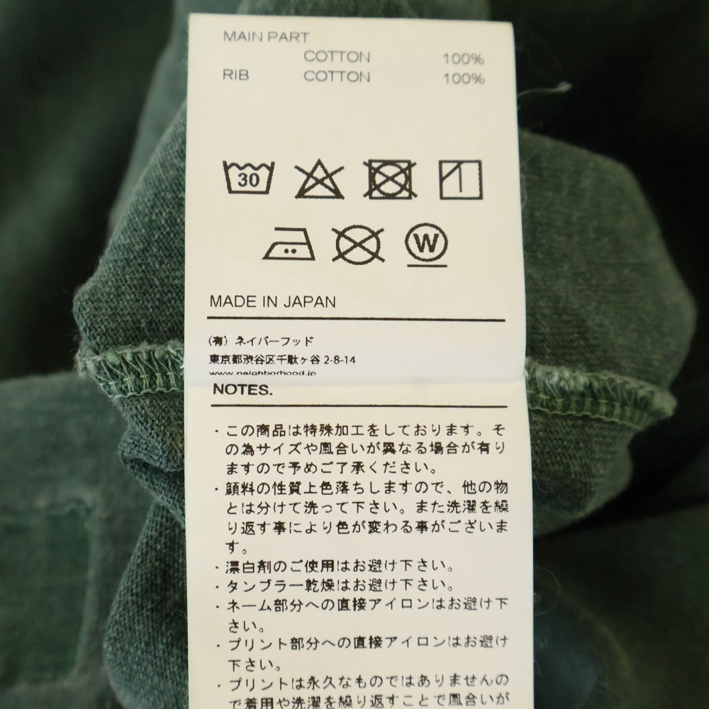 NEIGHBORHOOD(ネイバーフッド) 24SS PIGMENT DYE CREWNECK SS ピグメントダイ 胸ロゴプリントTシャツ 半袖クルーネックカットソー グリーン 241UNNH-CSM02