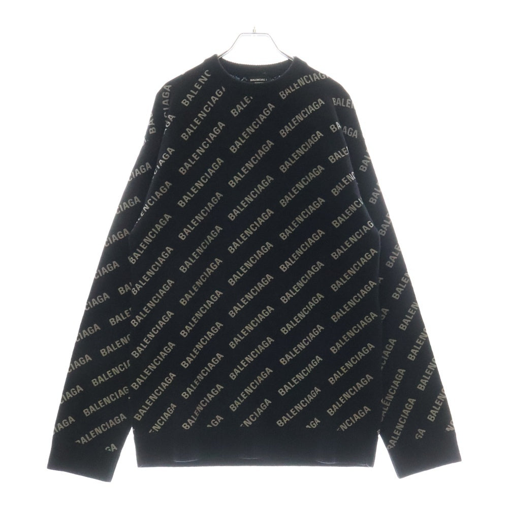 BALENCIAGA(バレンシアガ) 21SS All Over Logo Crewneck Knit Sweater オールオーバー ロゴプリント カシミヤ混 クルーネック 長袖ニット セーター ブラック 702959 T4127