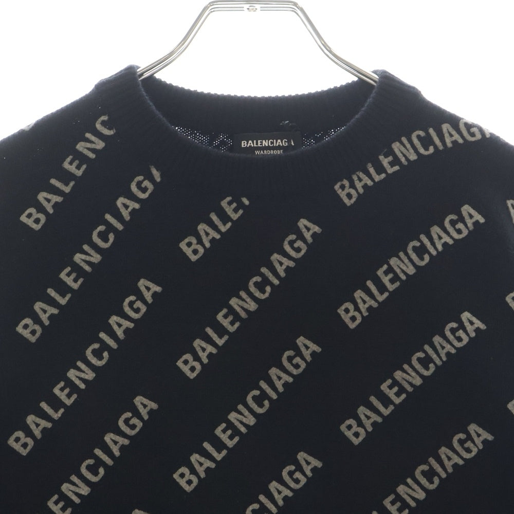 BALENCIAGA(バレンシアガ) 21SS All Over Logo Crewneck Knit Sweater オールオーバー ロゴプリント カシミヤ混 クルーネック 長袖ニット セーター ブラック 702959 T4127