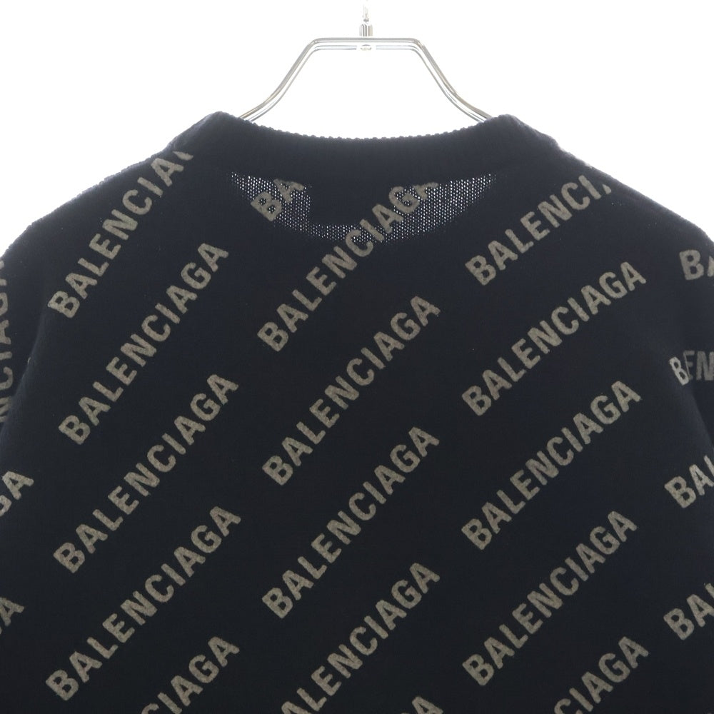 BALENCIAGA(バレンシアガ) 21SS All Over Logo Crewneck Knit Sweater オールオーバー ロゴプリント カシミヤ混 クルーネック 長袖ニット セーター ブラック 702959 T4127