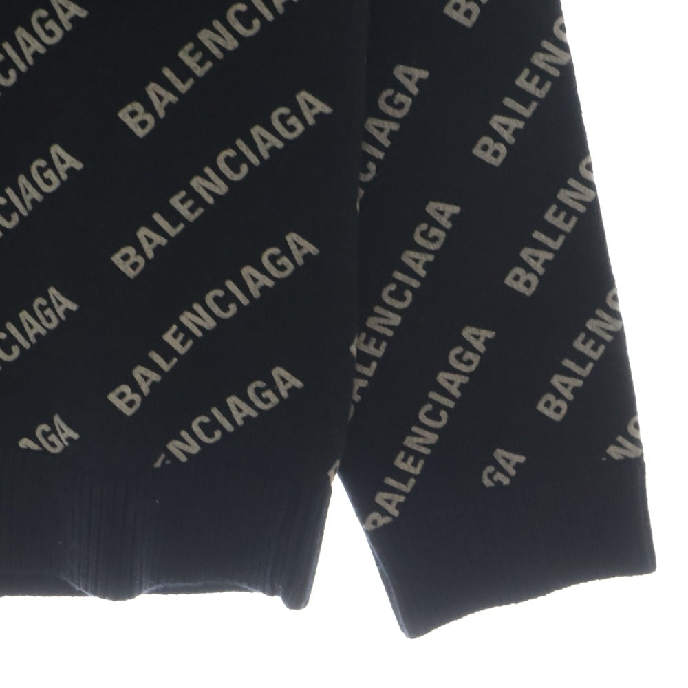 BALENCIAGA(バレンシアガ) 21SS All Over Logo Crewneck Knit Sweater オールオーバー ロゴプリント カシミヤ混 クルーネック 長袖ニット セーター ブラック 702959 T4127