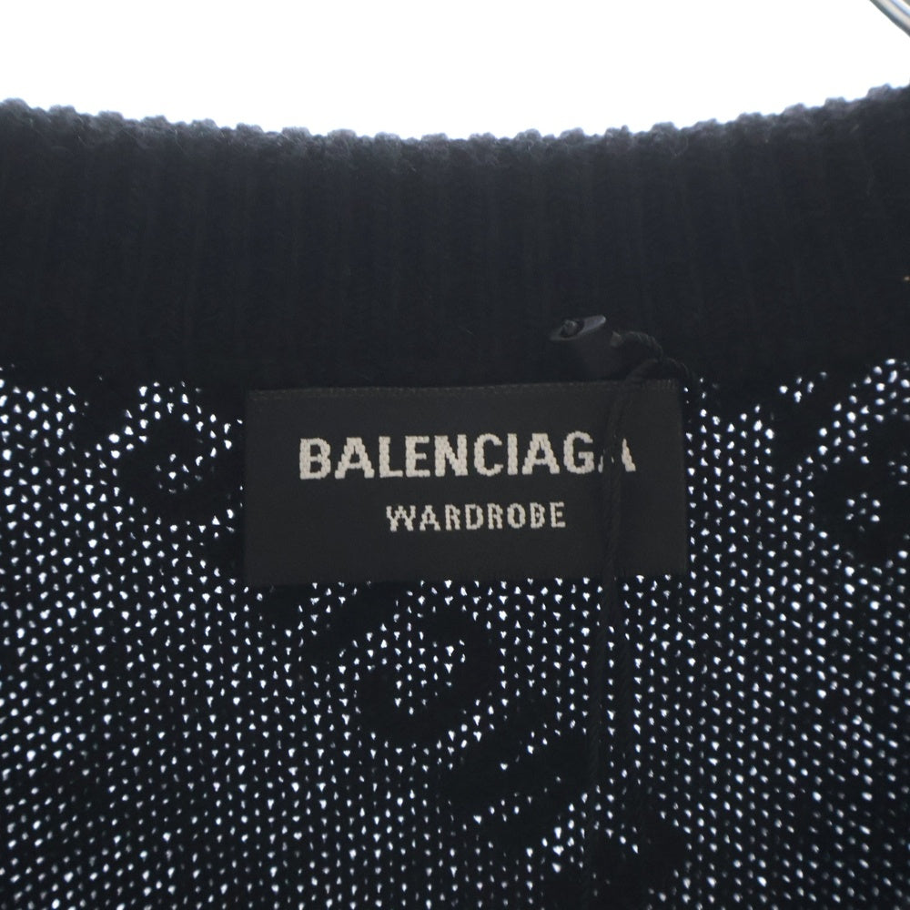 BALENCIAGA(バレンシアガ) 21SS All Over Logo Crewneck Knit Sweater オールオーバー ロゴプリント カシミヤ混 クルーネック 長袖ニット セーター ブラック 702959 T4127