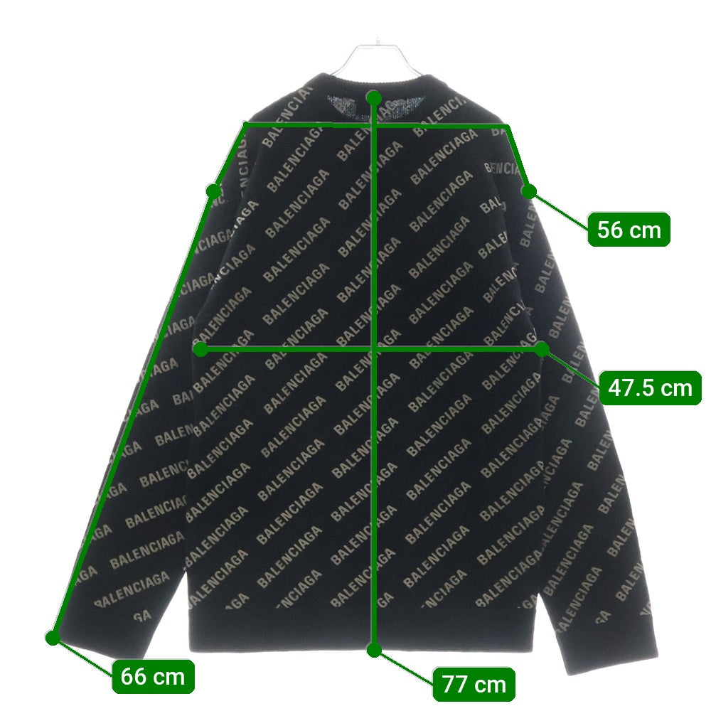 BALENCIAGA(バレンシアガ) 21SS All Over Logo Crewneck Knit Sweater オールオーバー ロゴプリント カシミヤ混 クルーネック 長袖ニット セーター ブラック 702959 T4127