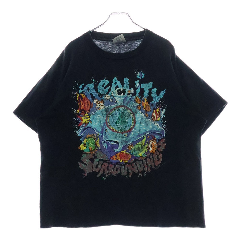 VINTAGE(ヴィンテージ) 90S FISH BONE REALITY OF SURROUNDING BROCKUM USA製 フィッシュボーン 両面プリント クルーネック 半袖Tシャツ カットソー ブラック