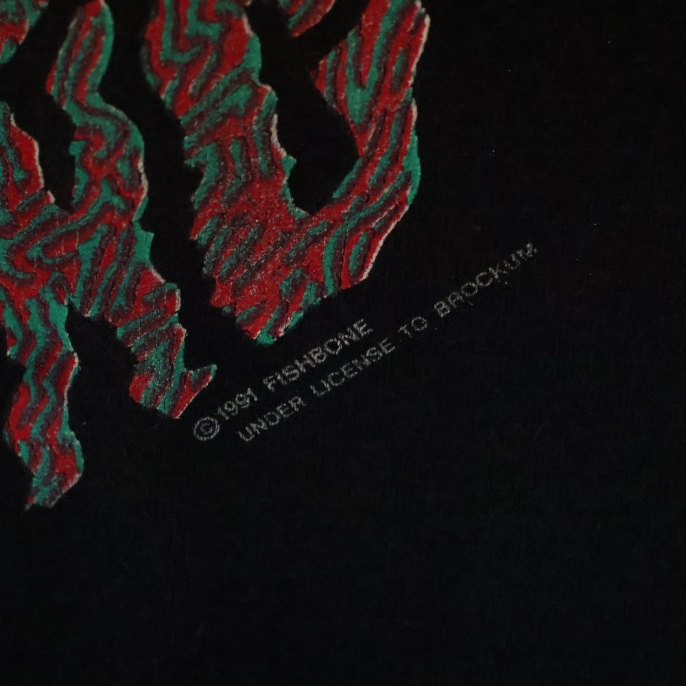 VINTAGE(ヴィンテージ) 90S FISH BONE REALITY OF SURROUNDING BROCKUM USA製 フィッシュボーン 両面プリント クルーネック 半袖Tシャツ カットソー ブラック