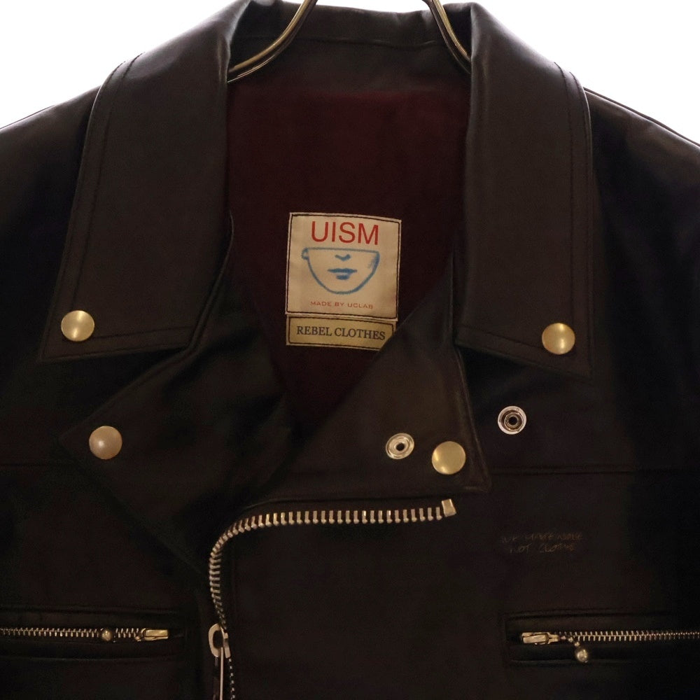 UNDERCOVER ISM(アンダーカバーイズム) 23AW 胸グラフィックプリント カウハイドレザー ダブルライダースレジャケット ブラック UC2C9203