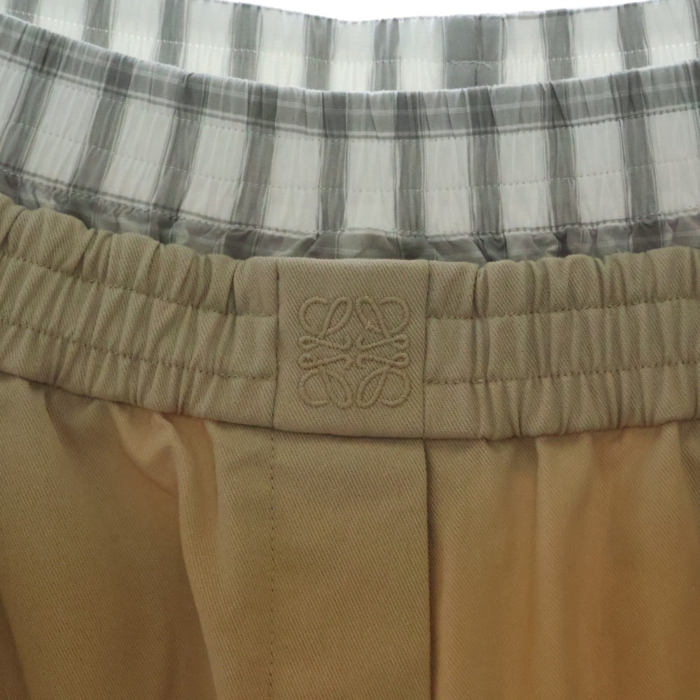 LOEWE(ロエベ) 25SS チェックダブルウエストバンド クロップド コットンツイル トラウザーズパンツ ベージュ レディース S359Y04XFH