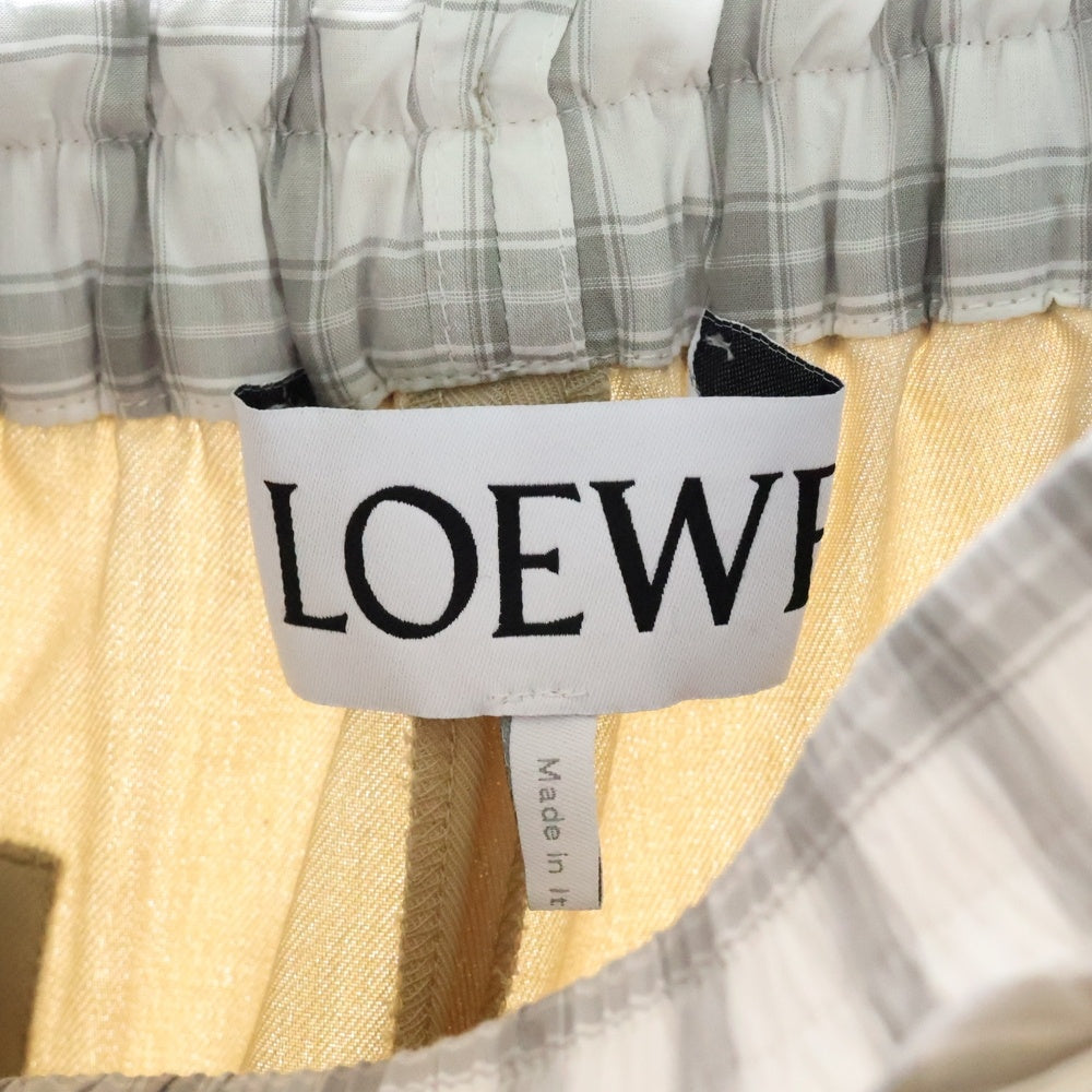 LOEWE(ロエベ) 25SS チェックダブルウエストバンド クロップド コットンツイル トラウザーズパンツ ベージュ レディース S359Y04XFH