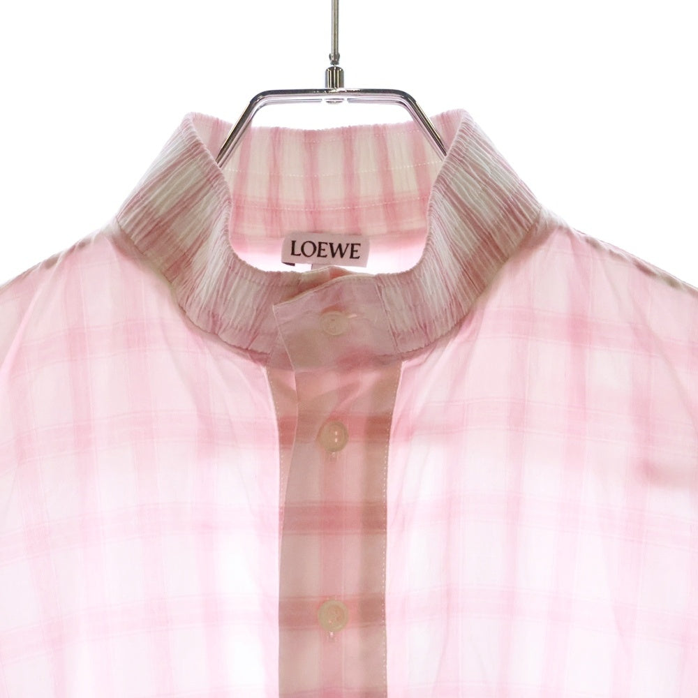 LOEWE(ロエベ) ライトウェイト コットンポプリン スモックハイネック チェックブラウス ピンク レディース S540Y05XAR
