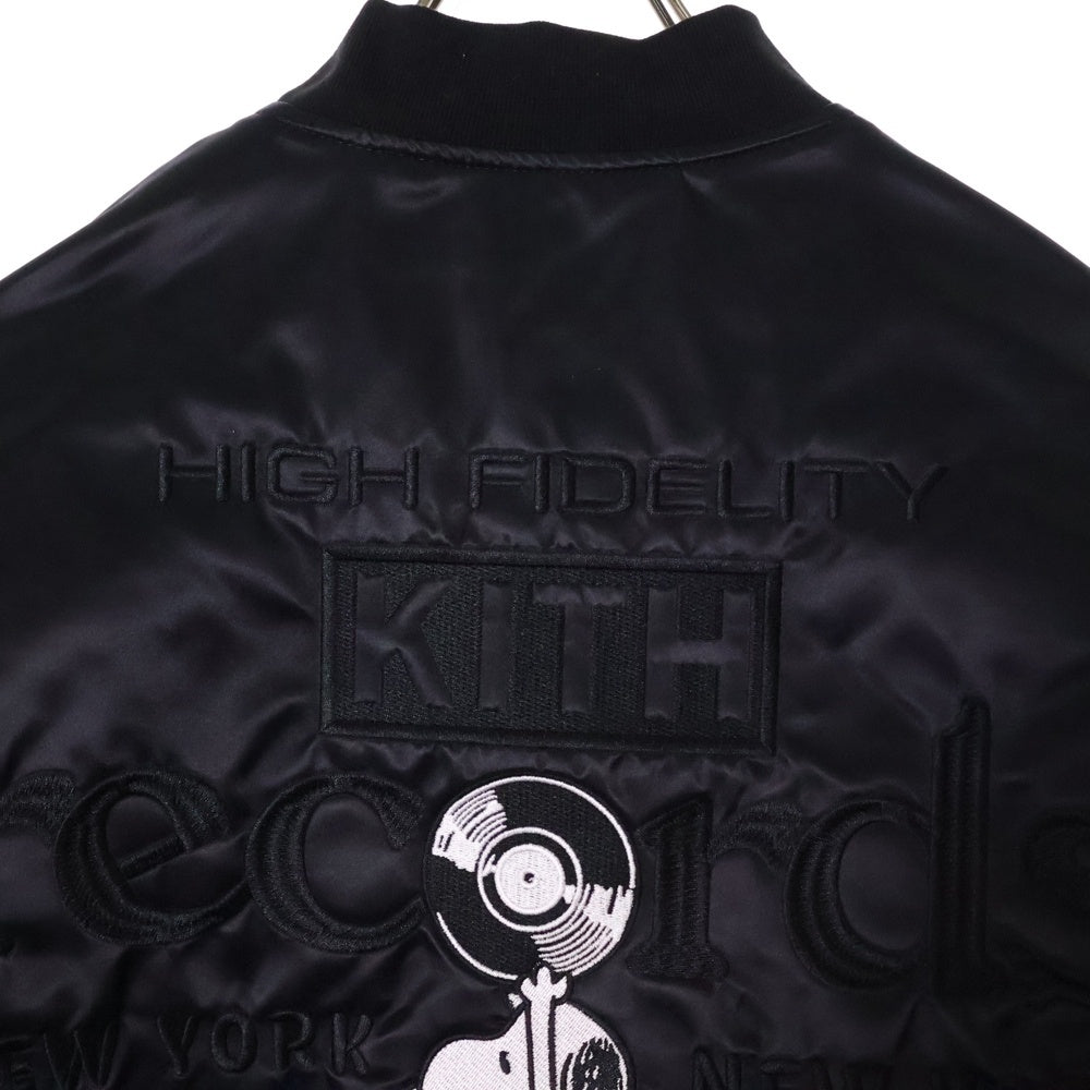 KITH(キス) ×Peanuts 75th ANNIVERSARY ピーナッツ 75周年記念 スヌーピー 刺繍 サテン ボンバージャケット ボタンフライ ブルゾン ブラック KHM010889-001