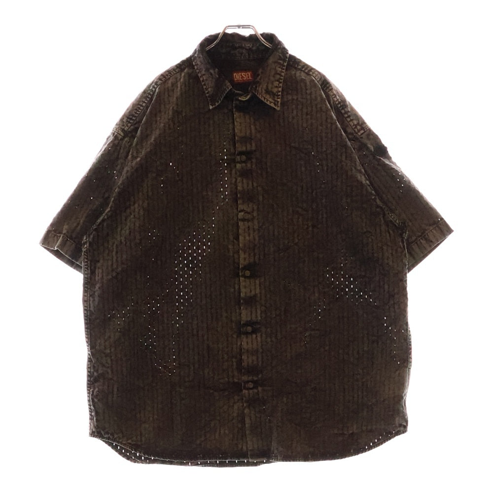 DIESEL(ディーゼル) S-LAZER レーザー加工 レギュラーカラー コットン 半袖シャツ グレー A12967 0KLAW