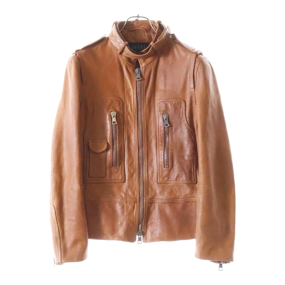 GUCCI(グッチ) イタリア製 フロントジップ カウレザー シングルライダースジャケット ブラウン 261014 XN360