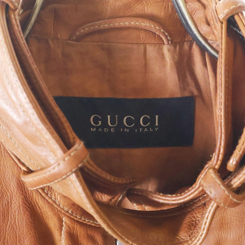 GUCCI(グッチ) イタリア製 フロントジップ カウレザー シングルライダースジャケット ブラウン 261014 XN360