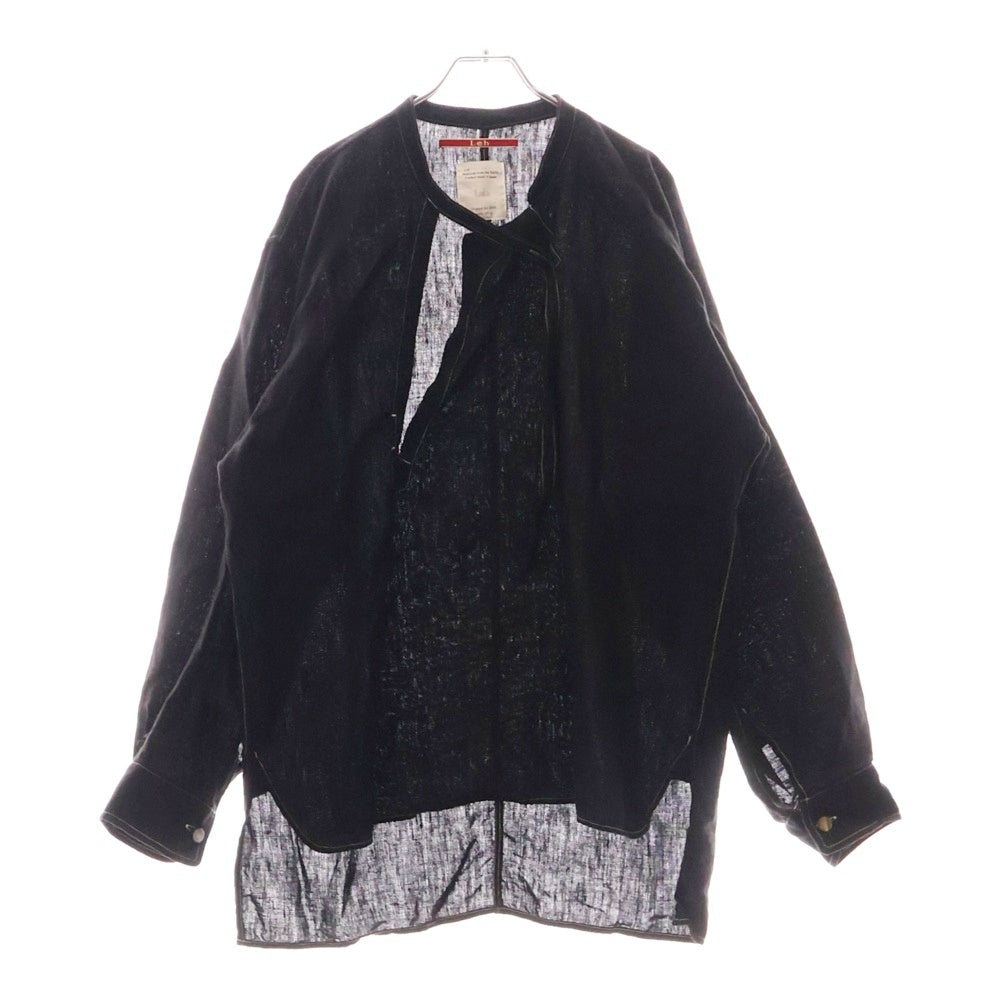 Leh(レー) 21SS Band Top Shirts バンドトップ リネン スキッパー 長袖シャツ ブラック LEH769
