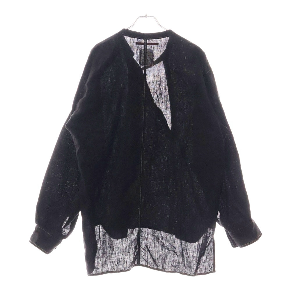 Leh(レー) 21SS Band Top Shirts バンドトップ リネン スキッパー 長袖シャツ ブラック LEH769