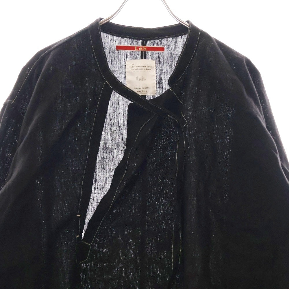 Leh(レー) 21SS Band Top Shirts バンドトップ リネン スキッパー 長袖シャツ ブラック LEH769