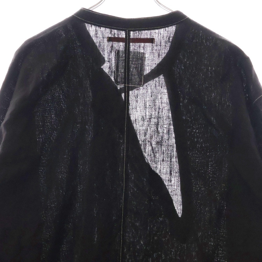 Leh(レー) 21SS Band Top Shirts バンドトップ リネン スキッパー 長袖シャツ ブラック LEH769