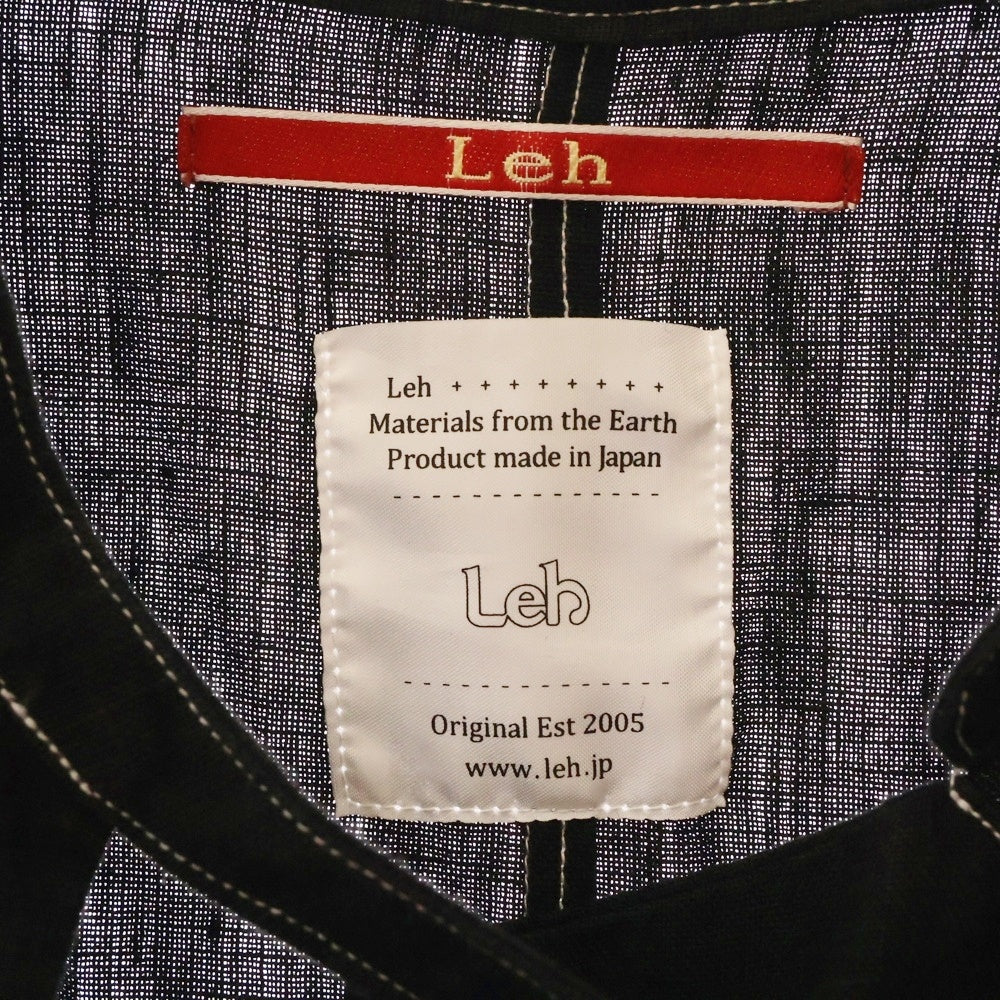 Leh(レー) 21SS Band Top Shirts バンドトップ リネン スキッパー 長袖シャツ ブラック LEH769