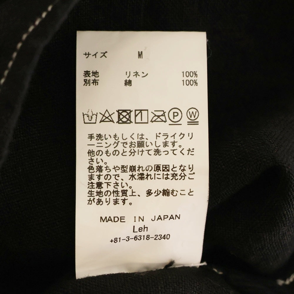 Leh(レー) 21SS Band Top Shirts バンドトップ リネン スキッパー 長袖シャツ ブラック LEH769