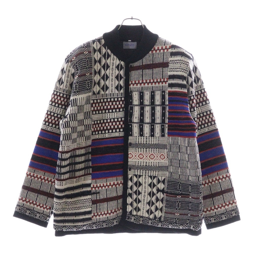 KENZO(ケンゾー) 幾何学模様 リブ編み キルティング 7ボタン ニットカーディガン マルチカラー