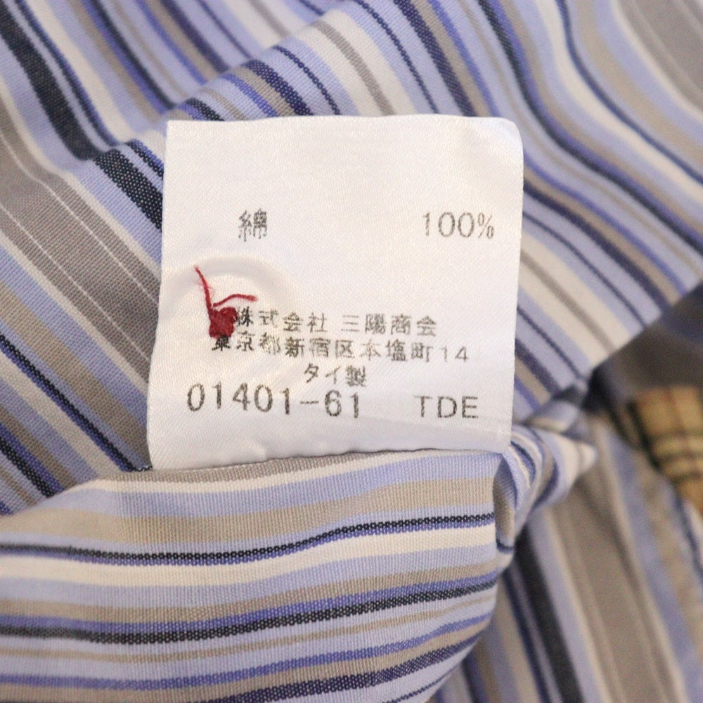 BURBERRY BLACK LABEL(バーバリー ブラックレーベル) ノバチェック ワイドカラー ダブルカフス ストライプ柄 長袖ドレスシャツ マルチ BMH68-059-26