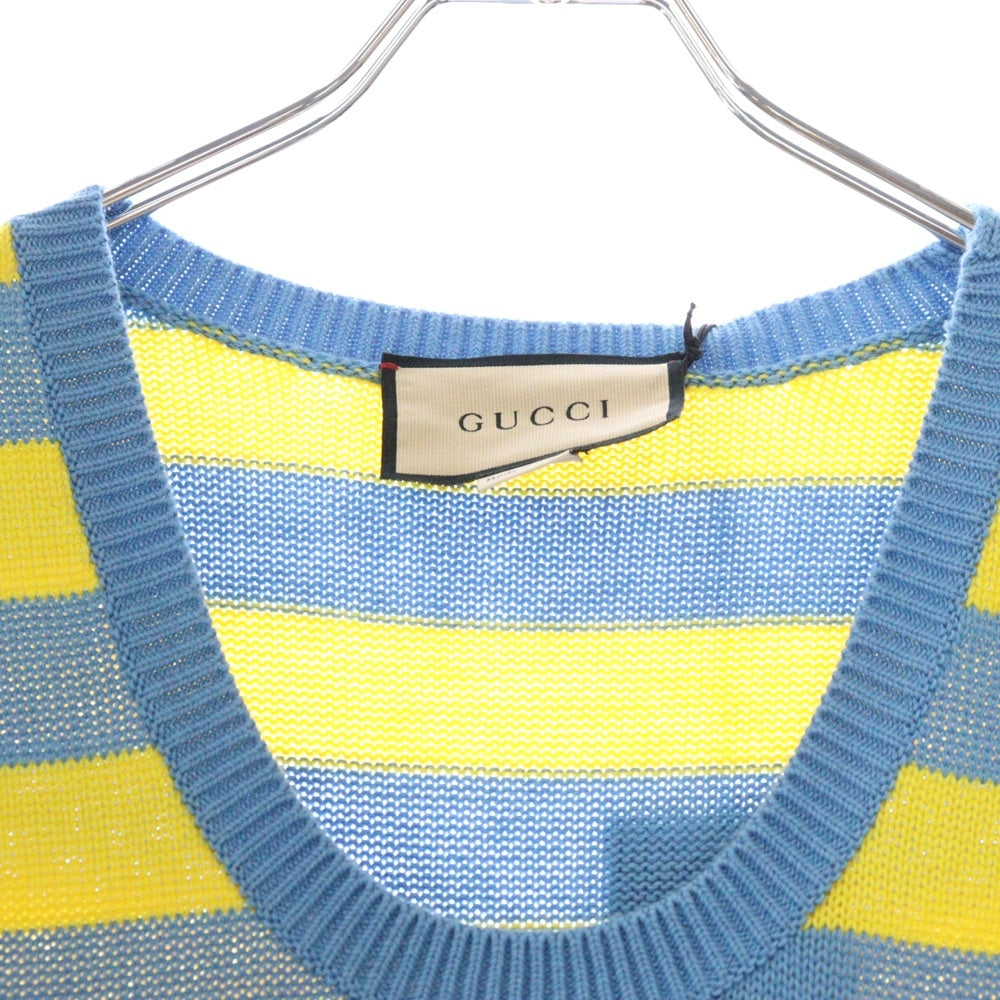 GUCCI(グッチ) 23AW アニマル 刺繍 マキシ丈 ボーダー ニット ノースリーブ ワンピース レディース 738632 XKC1S