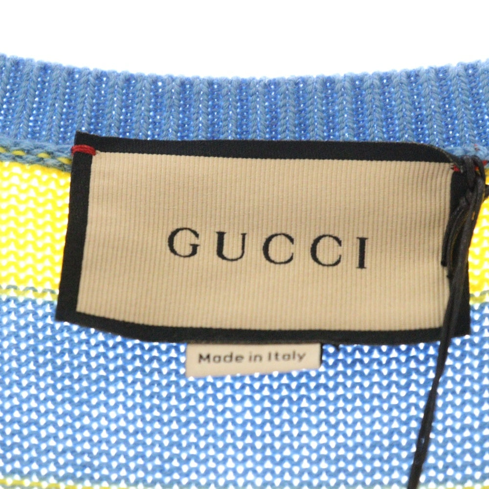 GUCCI(グッチ) 23AW アニマル 刺繍 マキシ丈 ボーダー ニット ノースリーブ ワンピース レディース 738632 XKC1S