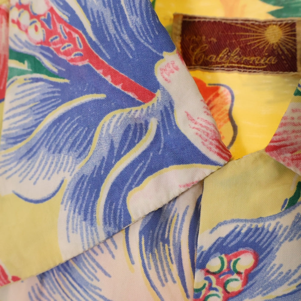 VINTAGE(ヴィンテージ) 50S VINTAGE MADE IN California ヴィンテージ メイドインカリフォルニア フラワー総柄プリント オープンカラー アロハ ハワイアン 半袖シャツ イエロー