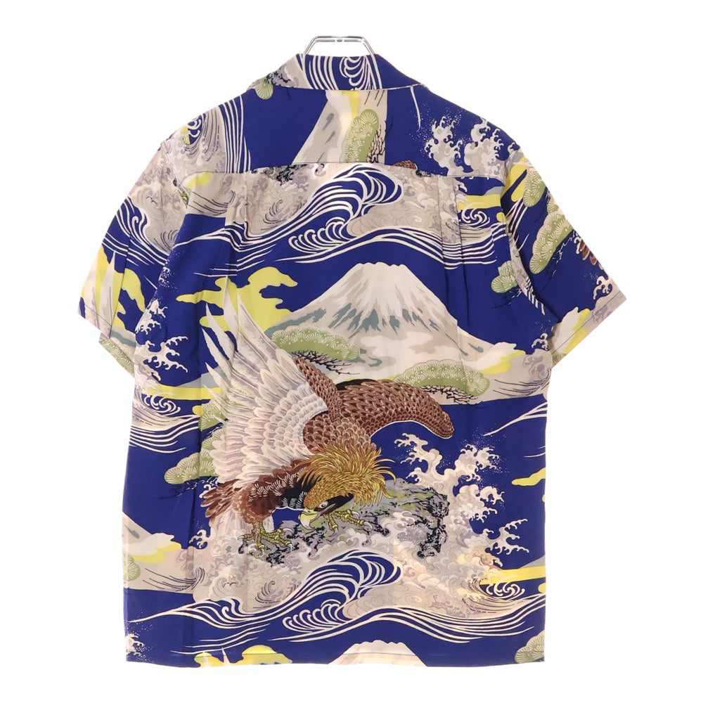 SUN SURF(サンサーフ) HUNT DOWN FROM SKY ハント ダウン フロム スカイ 総柄プリント レーヨン オープンカラー アロハ ハワイアン 半袖シャツ ブルー SS37573