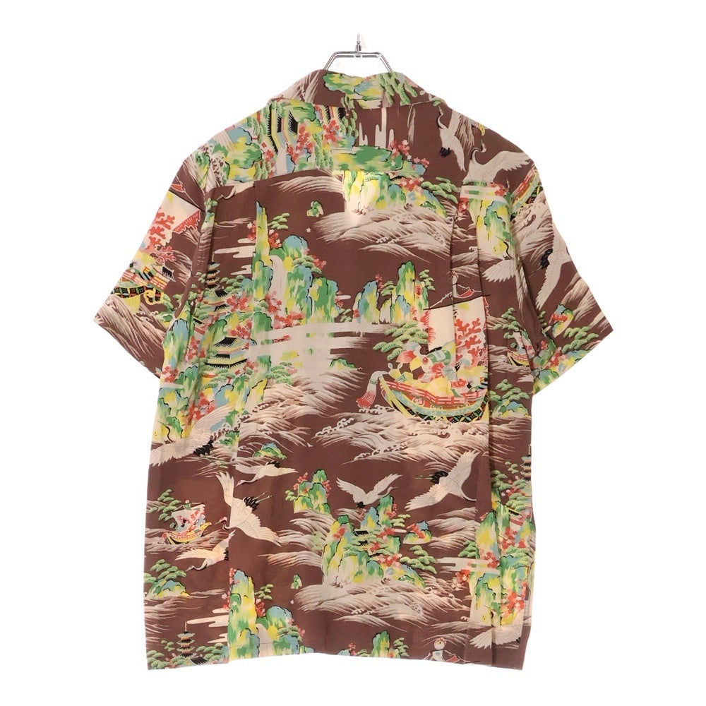 SUN SURF(サンサーフ) TREASURE SHIP トレジャー シップ 総柄プリント レーヨン オープンカラー アロハ ハワイアン 半袖シャツ ブラウン SS35332