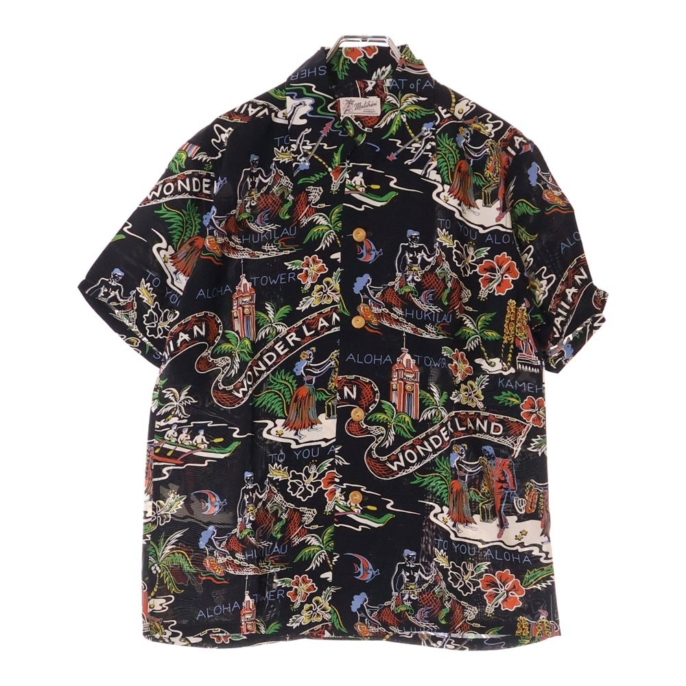 SUN SURF(サンサーフ) HAWAIIAN WONDERLAND ハワイアン ワンダーランド 総柄プリント レーヨン オープンカラー アロハ 半袖シャツ ブラック SS35492