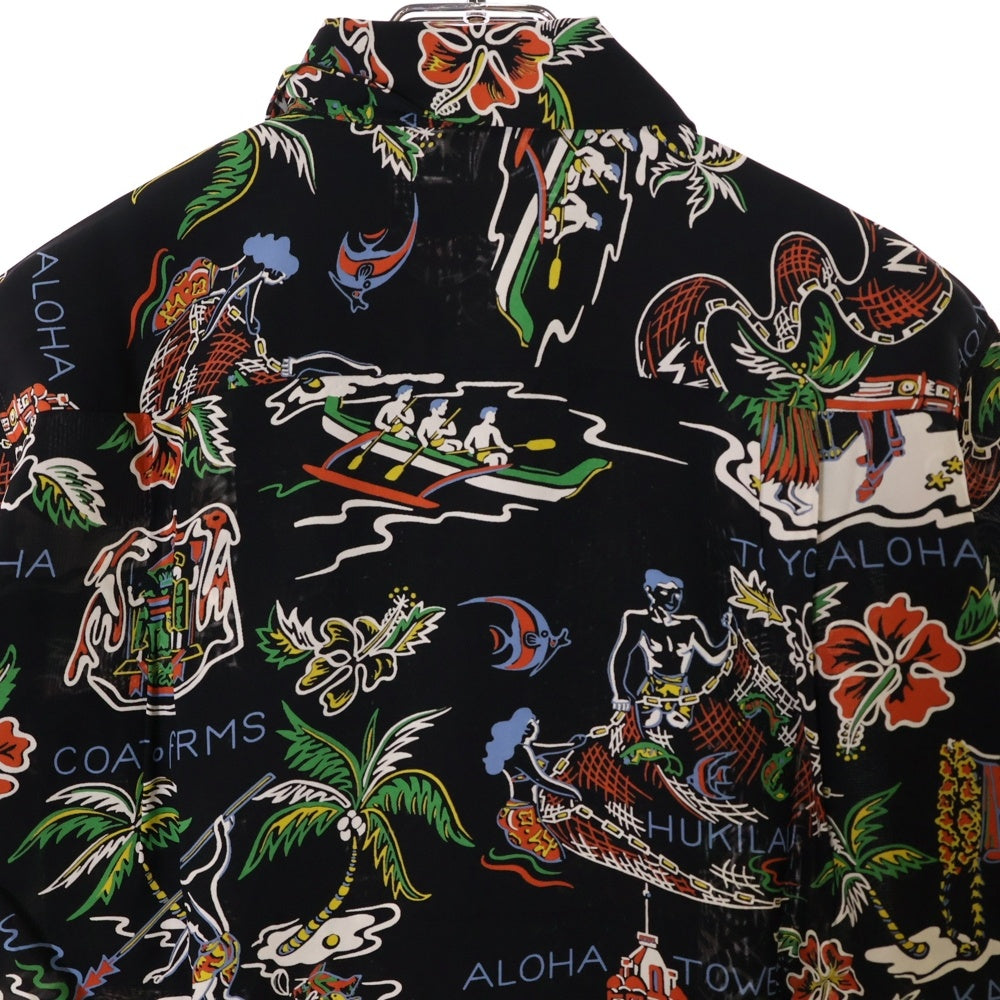 SUN SURF(サンサーフ) HAWAIIAN WONDERLAND ハワイアン ワンダーランド 総柄プリント レーヨン オープンカラー アロハ 半袖シャツ ブラック SS35492