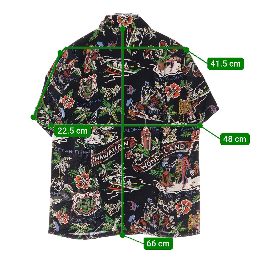 SUN SURF(サンサーフ) HAWAIIAN WONDERLAND ハワイアン ワンダーランド 総柄プリント レーヨン オープンカラー アロハ 半袖シャツ ブラック SS35492