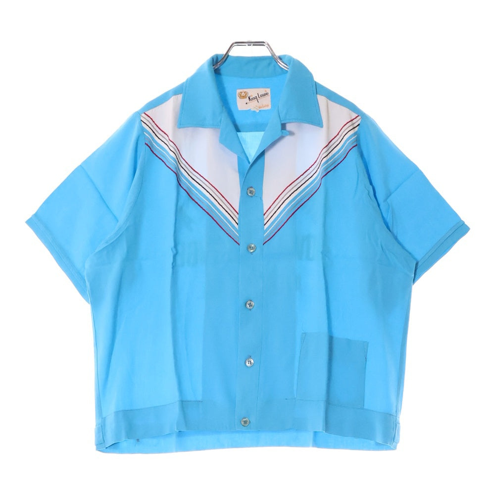 VINTAGE(ヴィンテージ) 60S VINTAGE KING LOUIE ヴィンテージ キングルイ Vライン切替 バックプリント ボーリング 半袖シャツ ブルー