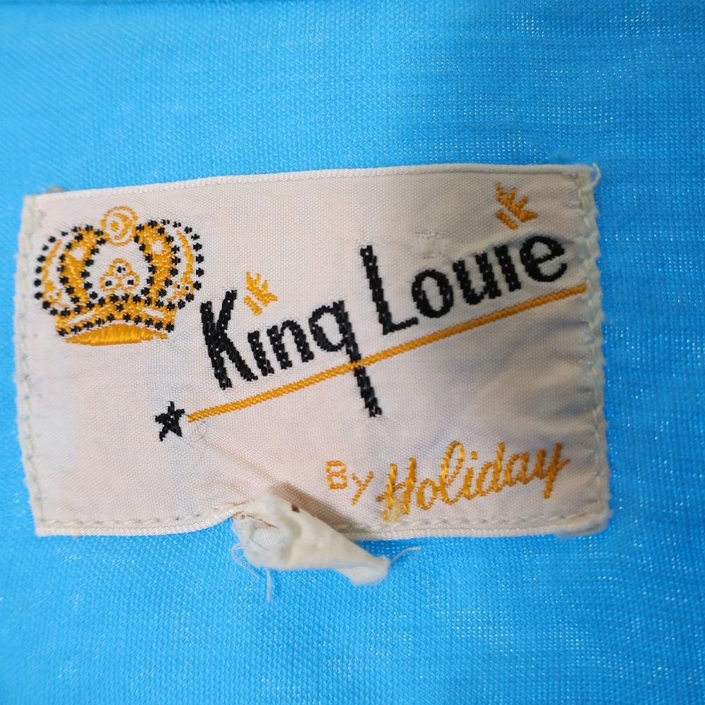 VINTAGE(ヴィンテージ) 60S VINTAGE KING LOUIE ヴィンテージ キングルイ Vライン切替 バックプリント ボーリング 半袖シャツ ブルー