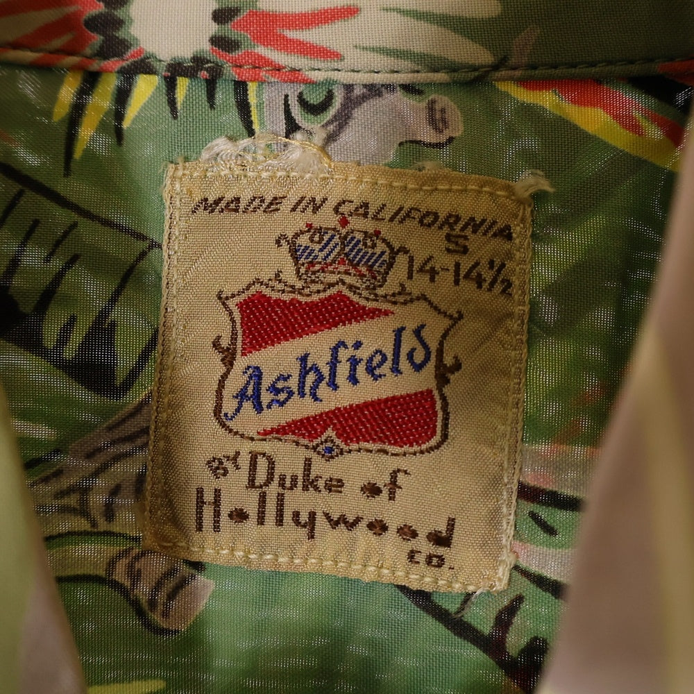 VINTAGE(ヴィンテージ) 50S VINTAGE ASHFIELD DUKE OF HOLLYWOOD ヴィンテージ アッシュフィールド デュークオブハリウッド 総柄レーヨン ハワイアン アロハ 半袖シャツ グリーン