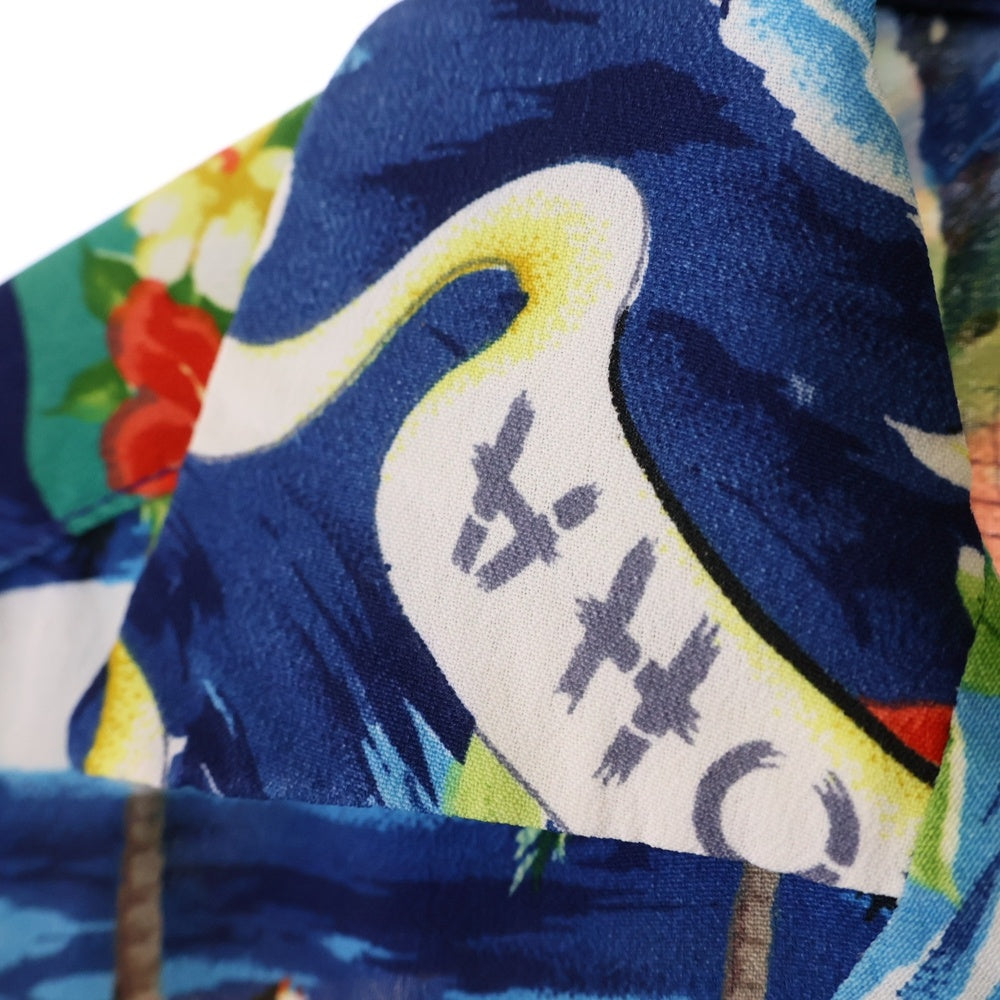 VINTAGE(ヴィンテージ) 50S VINTAGE 初期タグ Hale Hawaii LAND of ALOHA ハレハワイ ランドオブアロハ 総柄プリント オープンカラー アロハ ハワイアン 半袖シャツ ブルー
